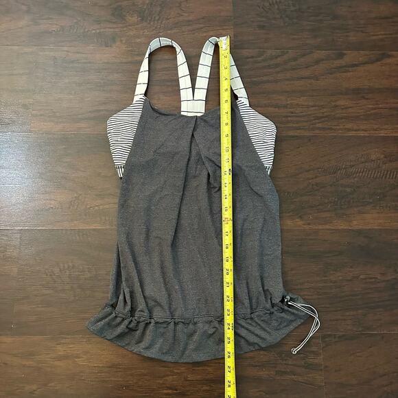 Lululemon gray tank top w/ built in striped sports bra - Picture 7 of 8